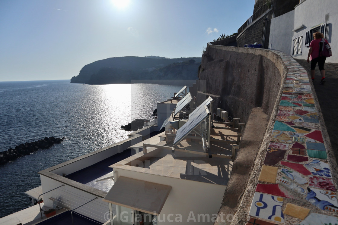 "Sant'Angelo d'Ischia - Panorama della baia da via Sant'Angelo in controluce" stock image