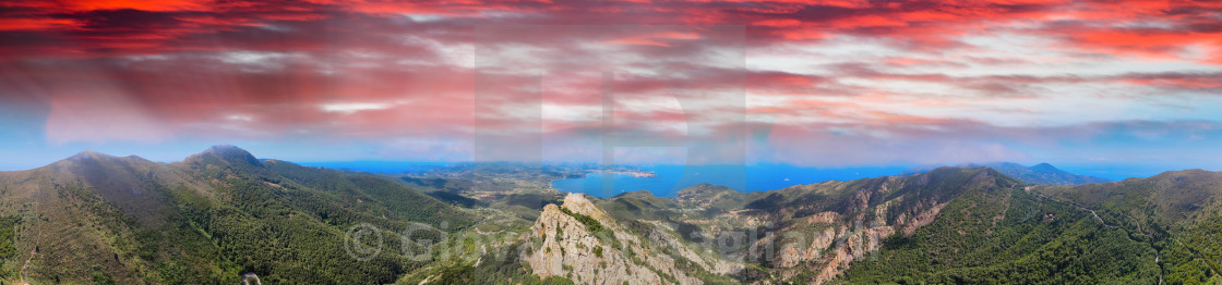 "Elba Island, Italy. Amazing aerial view from drone of mountains and landscape" stock image