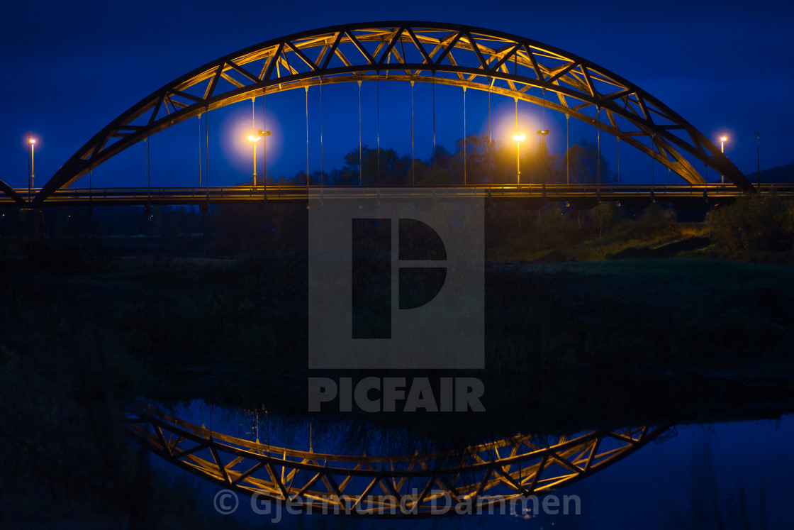 "Tynset Bridge early morning with reflection in the water" by Gjermund Dammen - $44.82 "Tynset Bridge early morning with reflection in the water" stock image