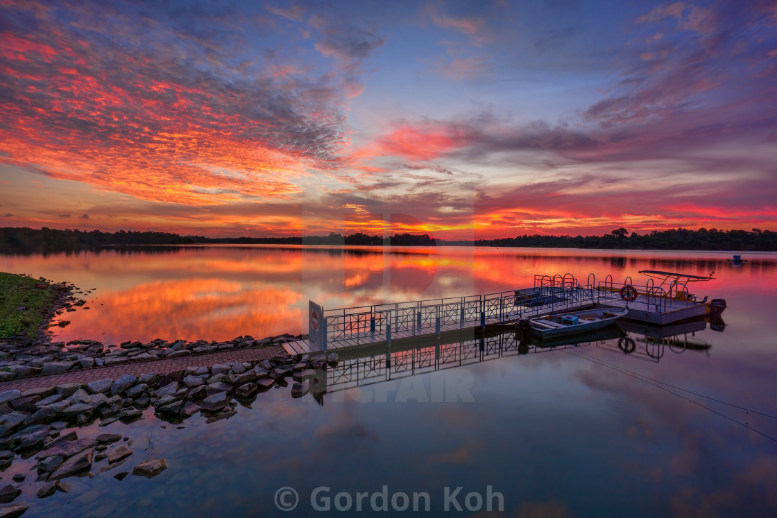 "Sunset at the reservoir" stock image