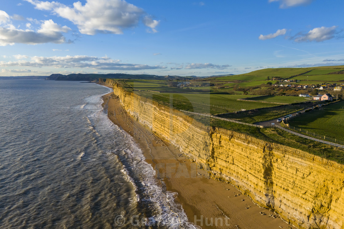 "Sunshine at Burton Bradstock in Dorset, UK." stock image