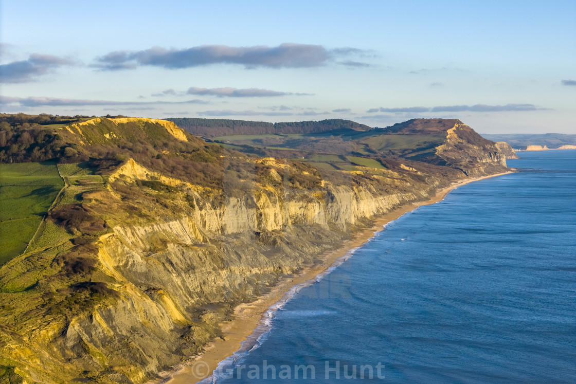 "Winter sunshine at Charmouth in Dorset, UK." stock image