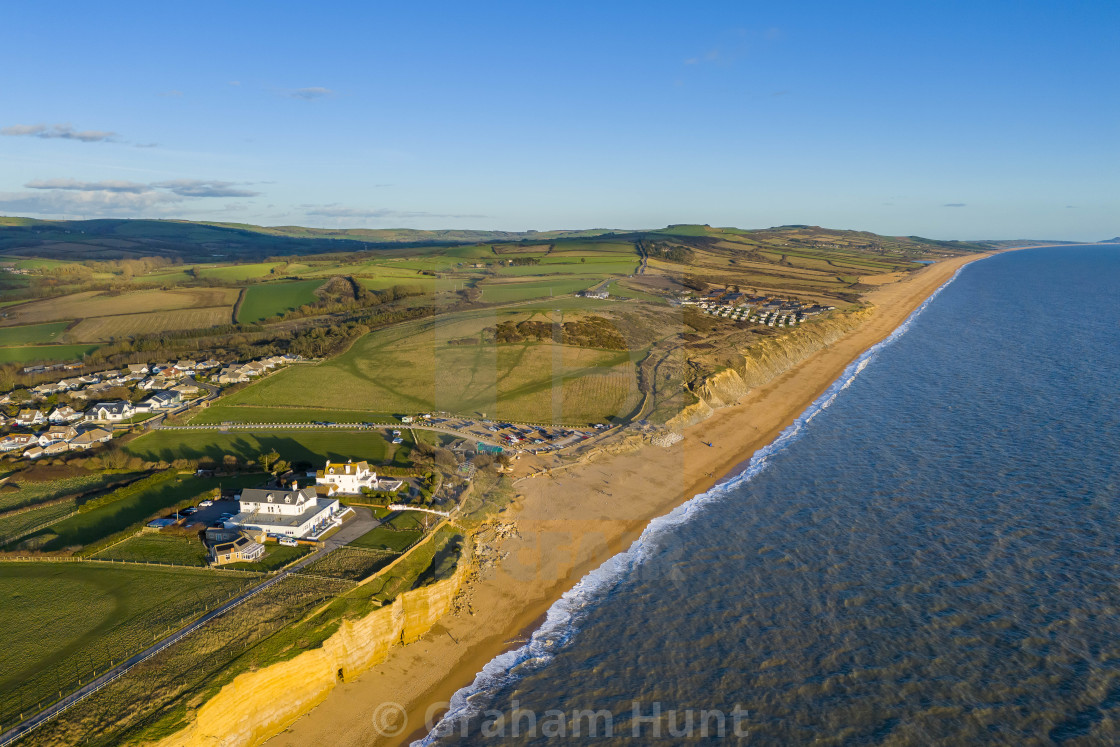 "Sunshine at Burton Bradstock in Dorset, UK." stock image