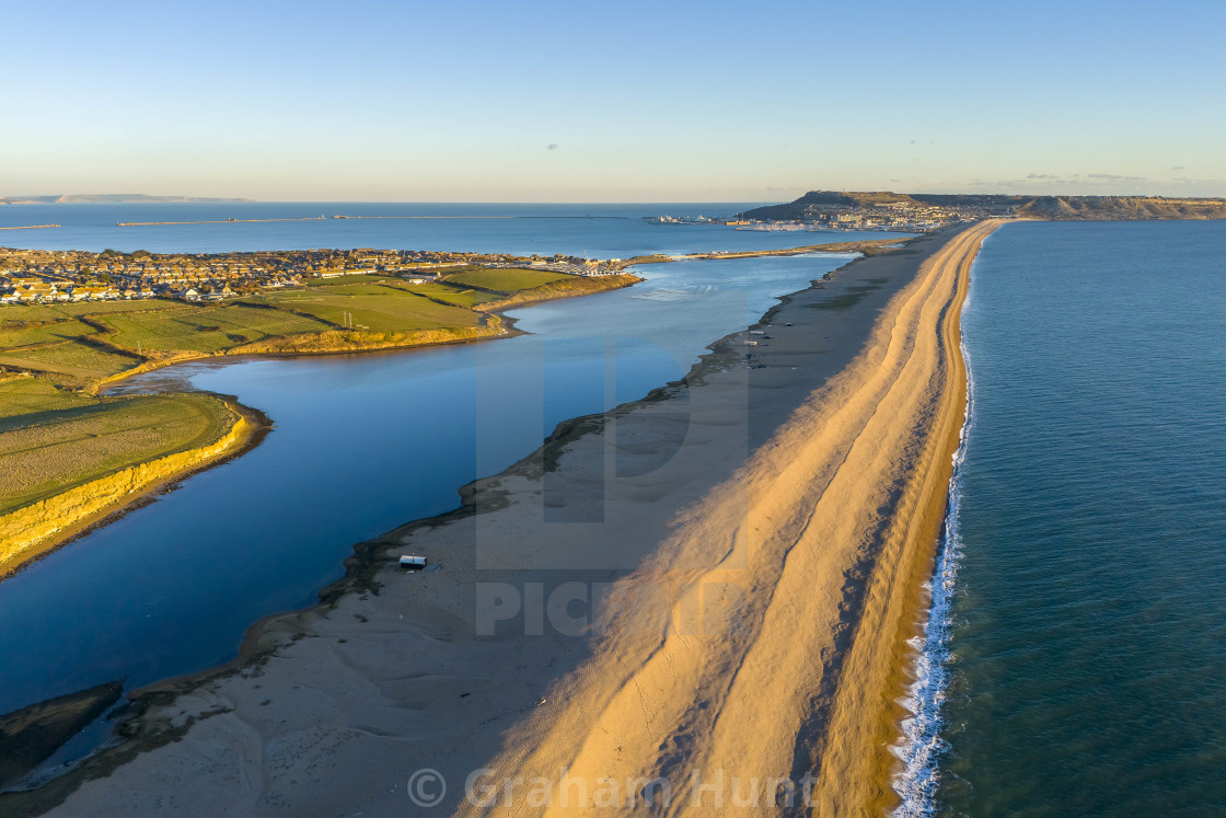 "Cold and Sunny at Chesil Beach at Weymouth in Dorset, UK." stock image