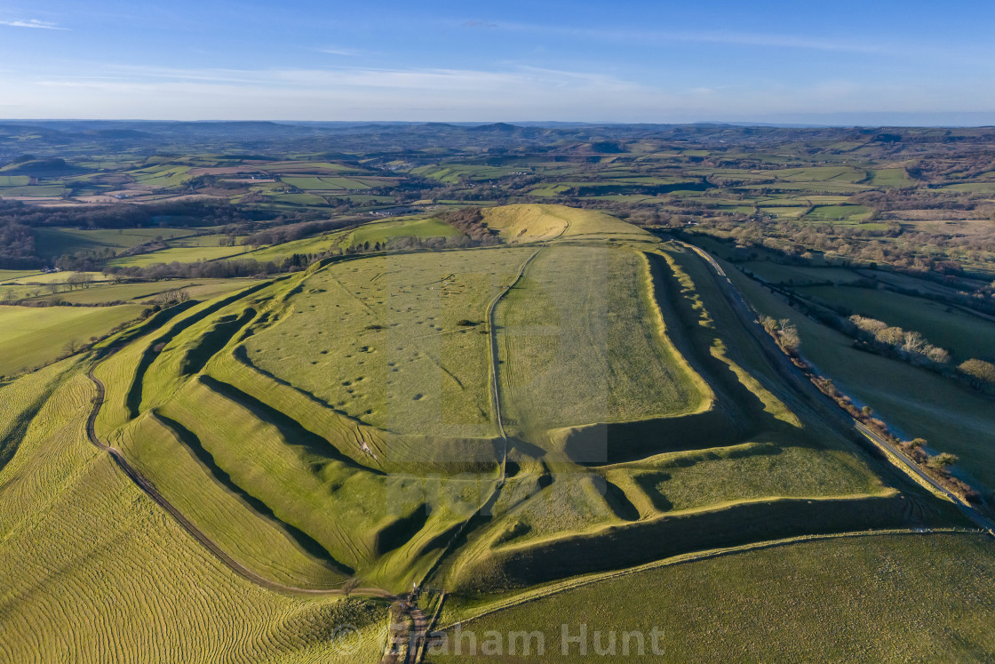 "Cold and Sunny at Eggardon Hill Fort at Askerswell in Dorset, UK." stock image