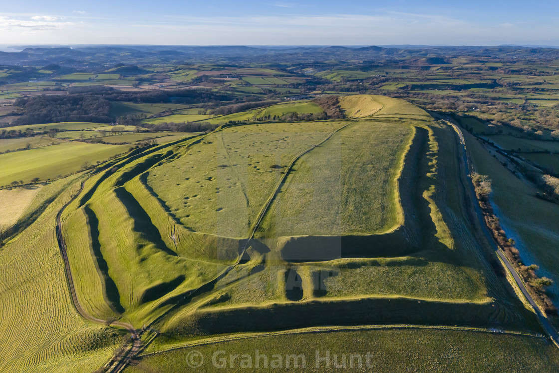 "Cold and Sunny at Eggardon Hill Fort at Askerswell in Dorset, UK." stock image