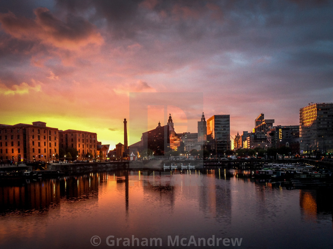 "Liverpool docks sunset" stock image