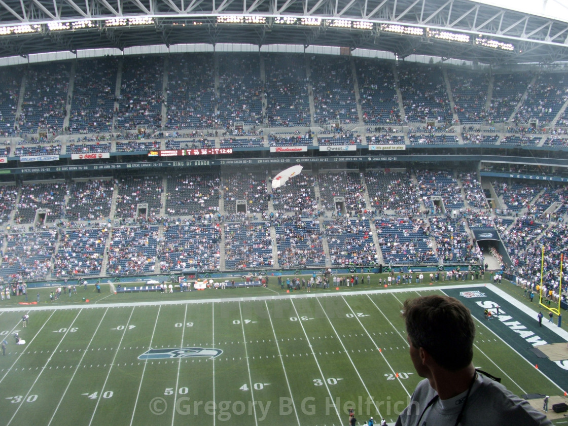 "Parachuting into Middle of Stadium" stock image