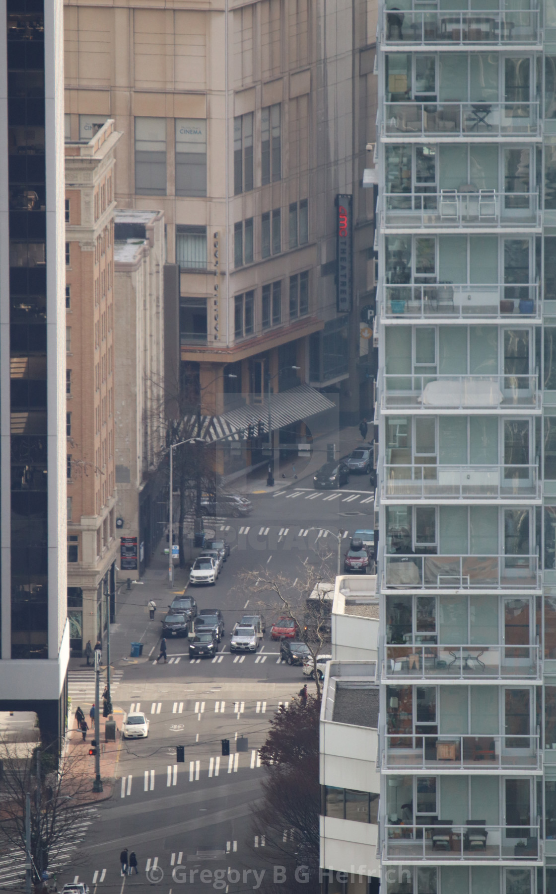 "Seattle Street through High Rises" stock image