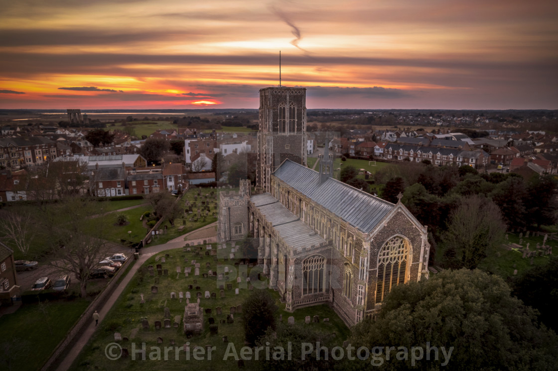 "Sunset behind St Edmunds Church, Southwold" by Harrier Aerial Photography - $30.13 "Sunset behind St Edmunds Church, Southwold" stock image