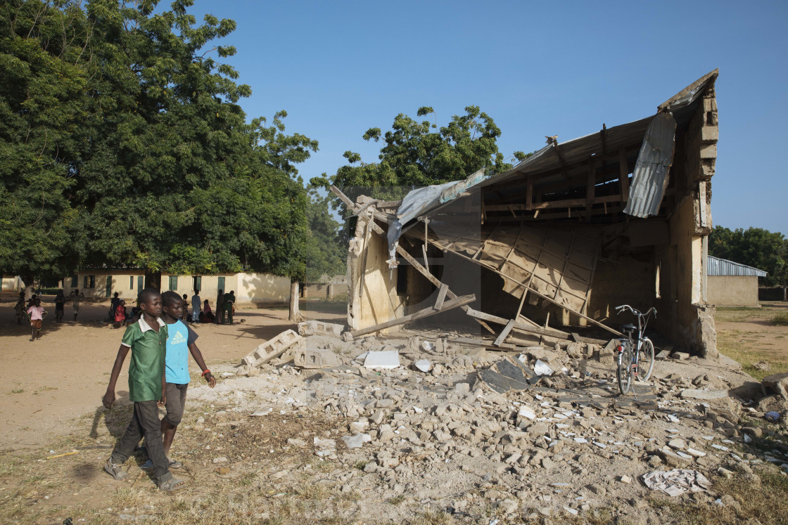 "Village School bombed and destroyed by Boko Haram" stock image