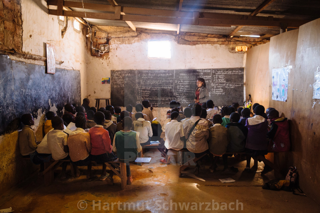 "crowded classroom with pupil in Katanga Congo" stock image