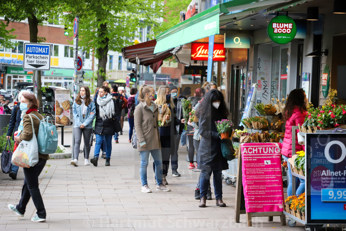 "Shopping with face masks during the Corona Pandemic and Crisis" stock image