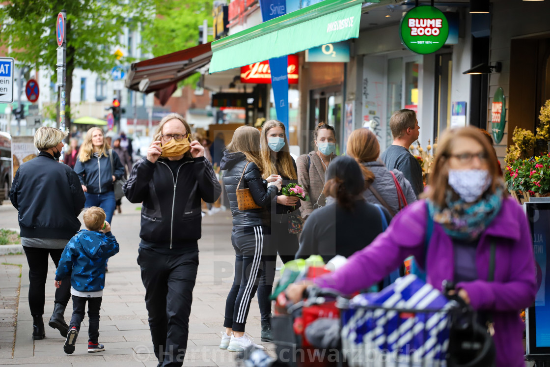 "Shopping with face masks during the Corona Pandemic and Crisis" stock image