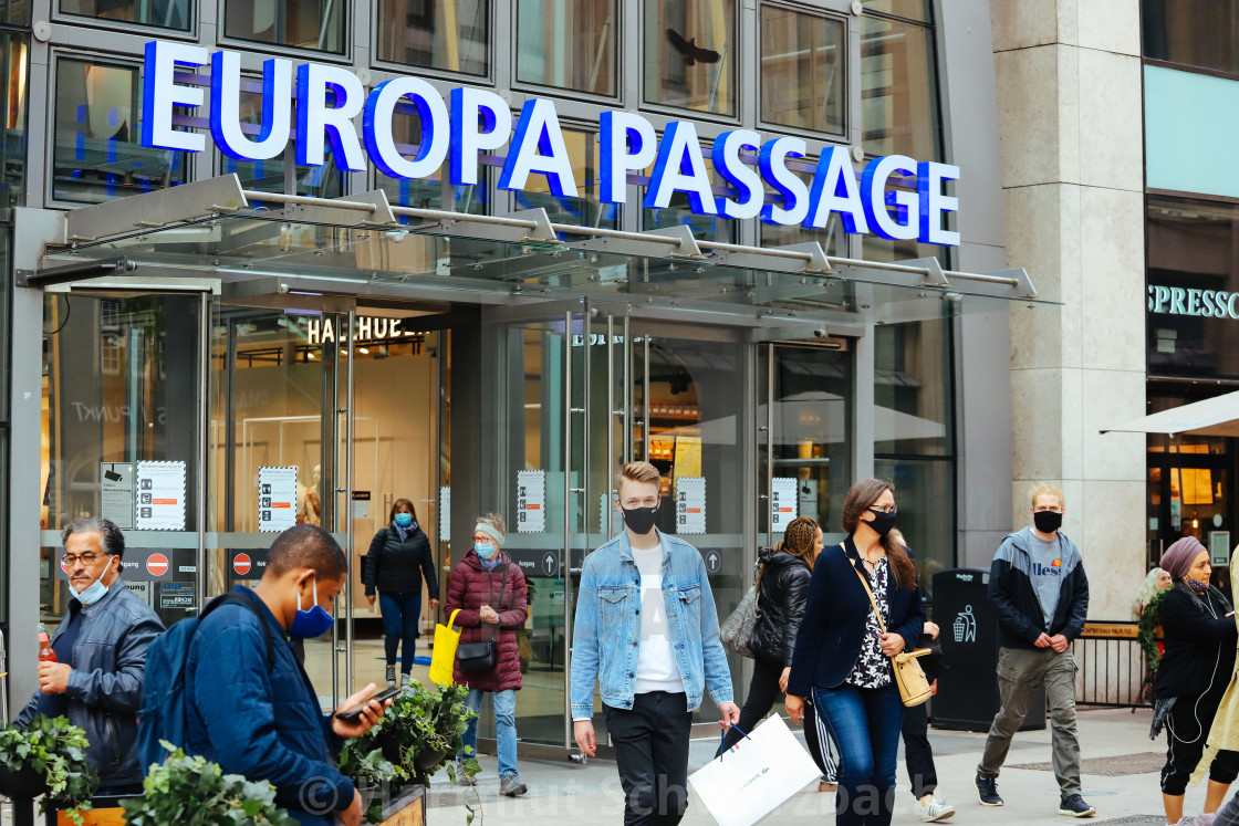 "Shopping with face masks during the Corona Pandemic and Crisis" stock image