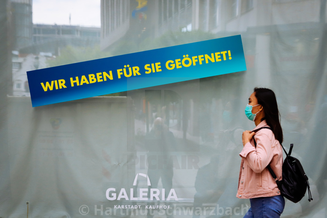 "Shopping with face masks during the Corona Pandemic and Crisis" stock image