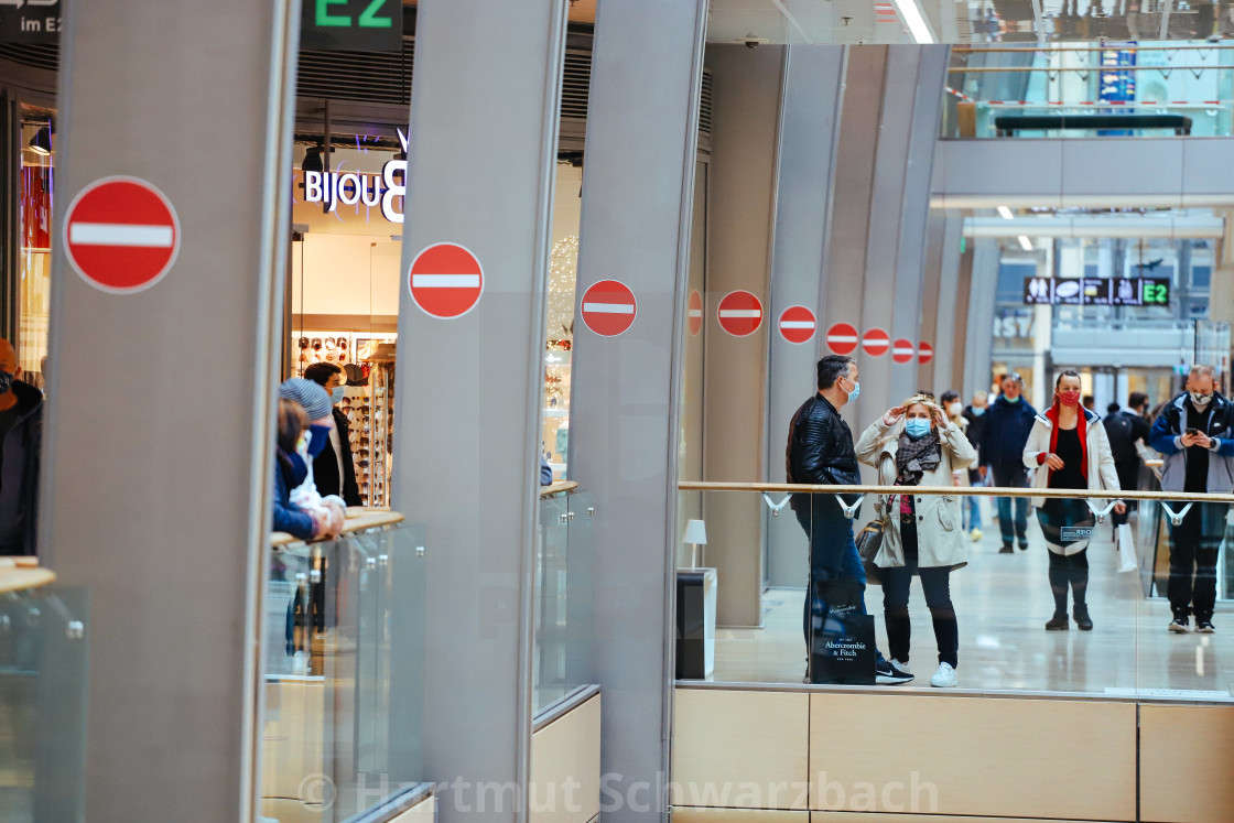 "Shopping with face masks during the Corona Pandemic and Crisis" stock image