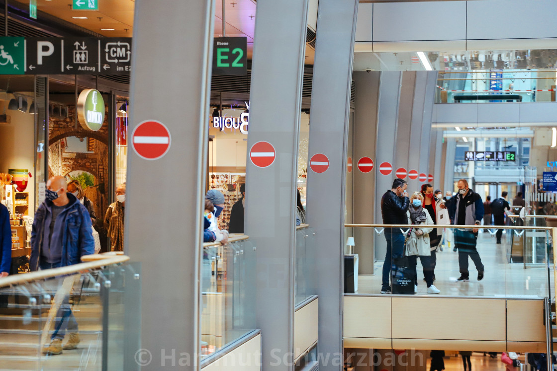 "Shopping with face masks during the Corona Pandemic and Crisis" stock image