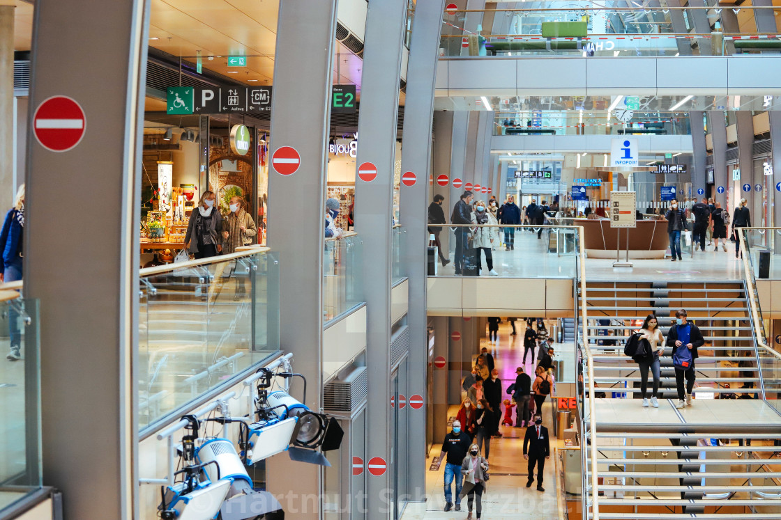 "Shopping with face masks during the Corona Pandemic and Crisis" stock image