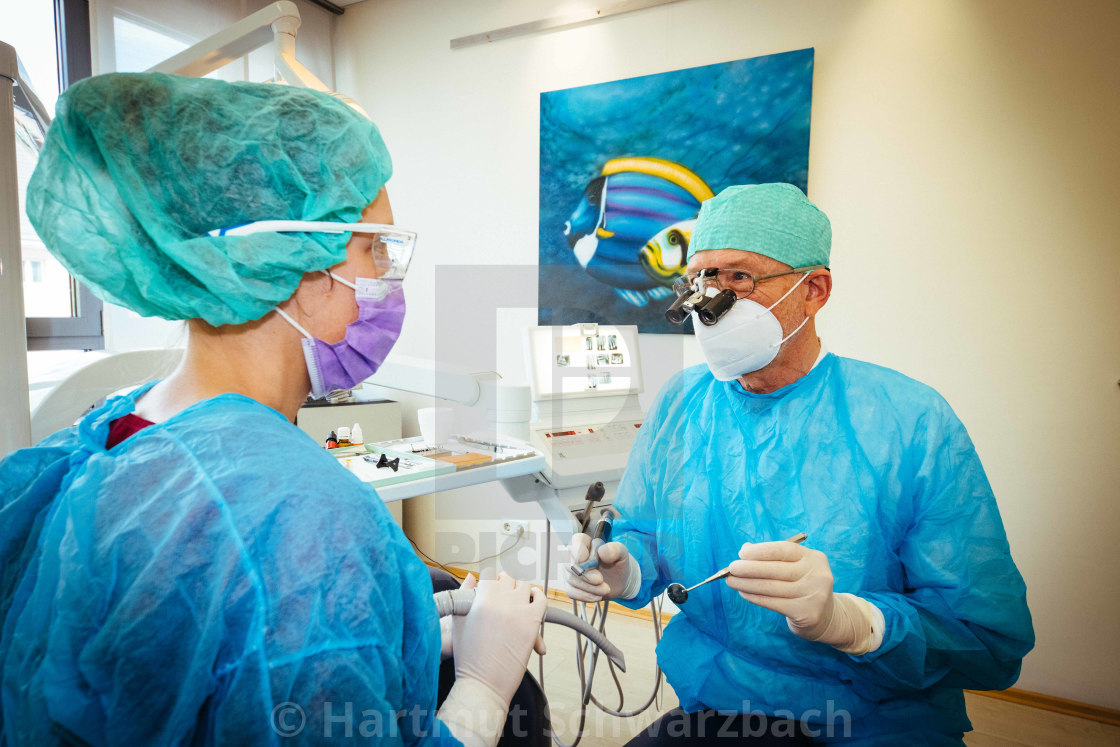 "Dentist with special protection during the Corona Pandemic" stock image