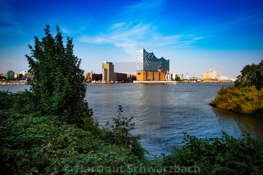 "Elbphilharmonie und Skyline von Hamburg an der Elbe" stock image