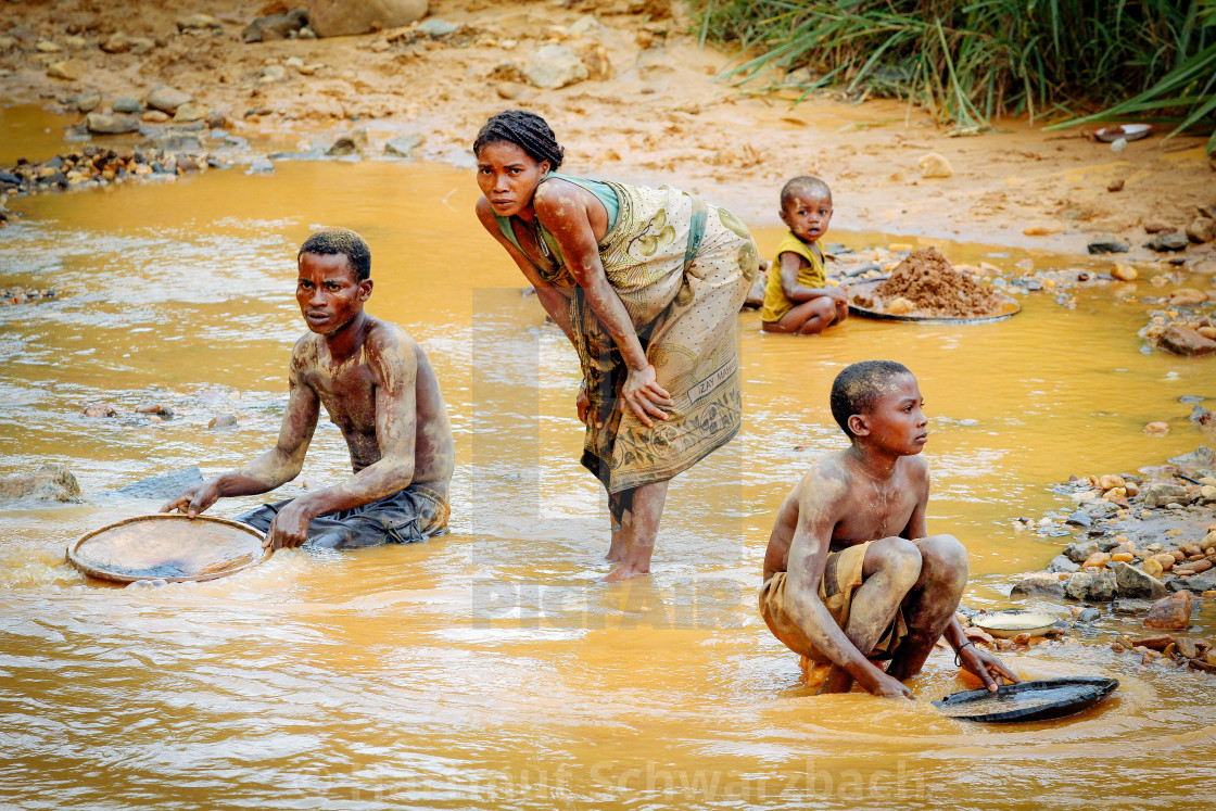 "gold prospectors and gold washers" stock image