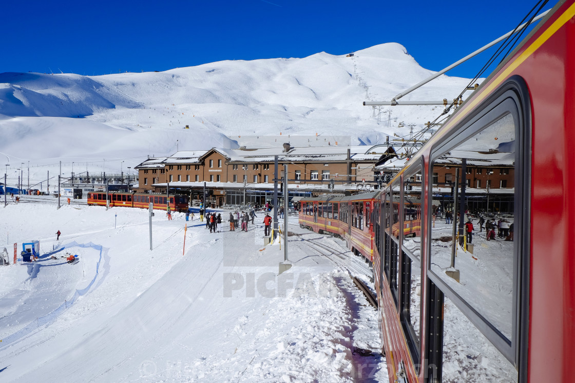 "Switzerland Jungfraubahn to Jungfraujoch in the winter" stock image