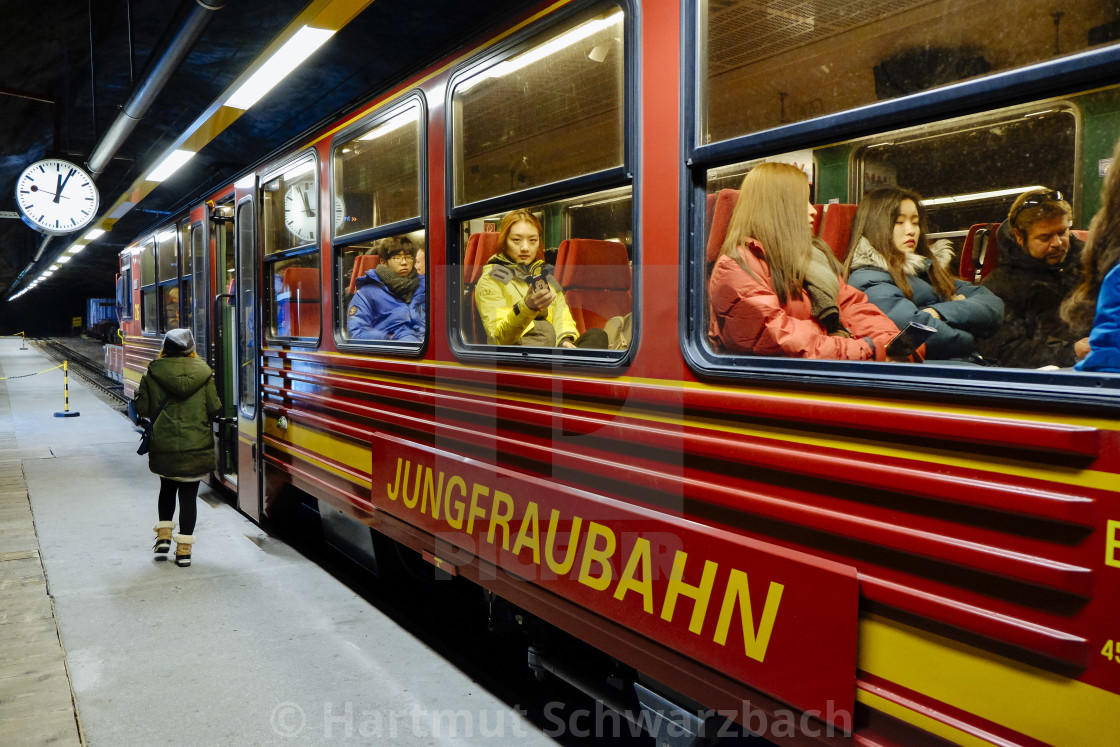 "Switzerland Jungfraubahn to Jungfraujoch in the winter" stock image