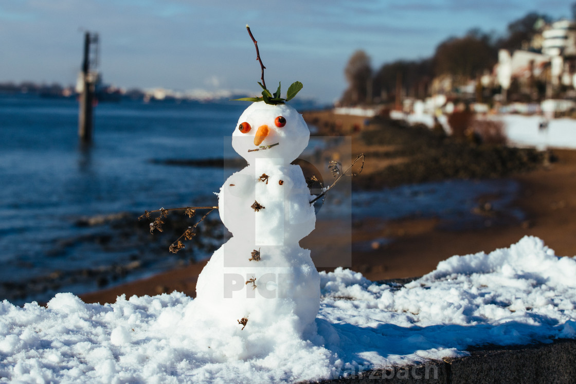 "Schneemann im Winter an der Elbe" stock image