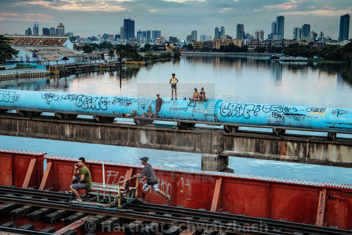 "Railway Bridge over Pasig River in St.Mesa" stock image