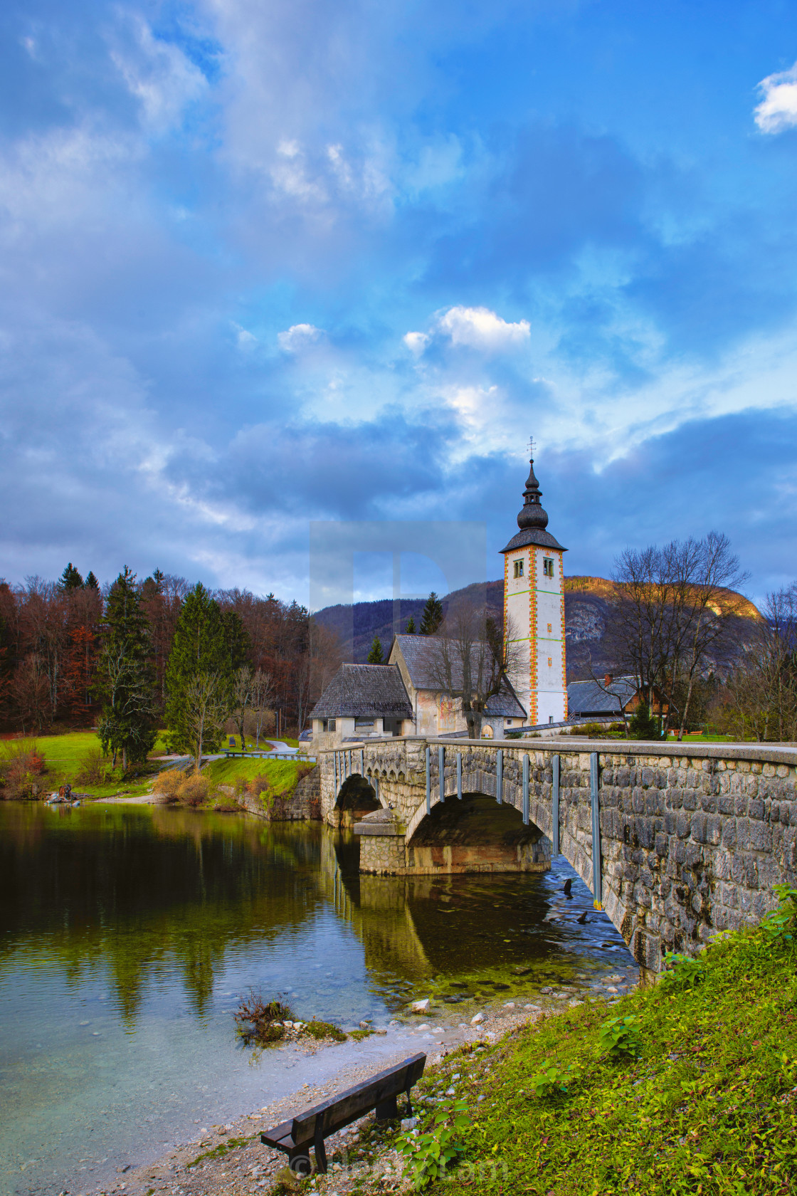 "Lake Bohinj Church of St John the Baptist" stock image