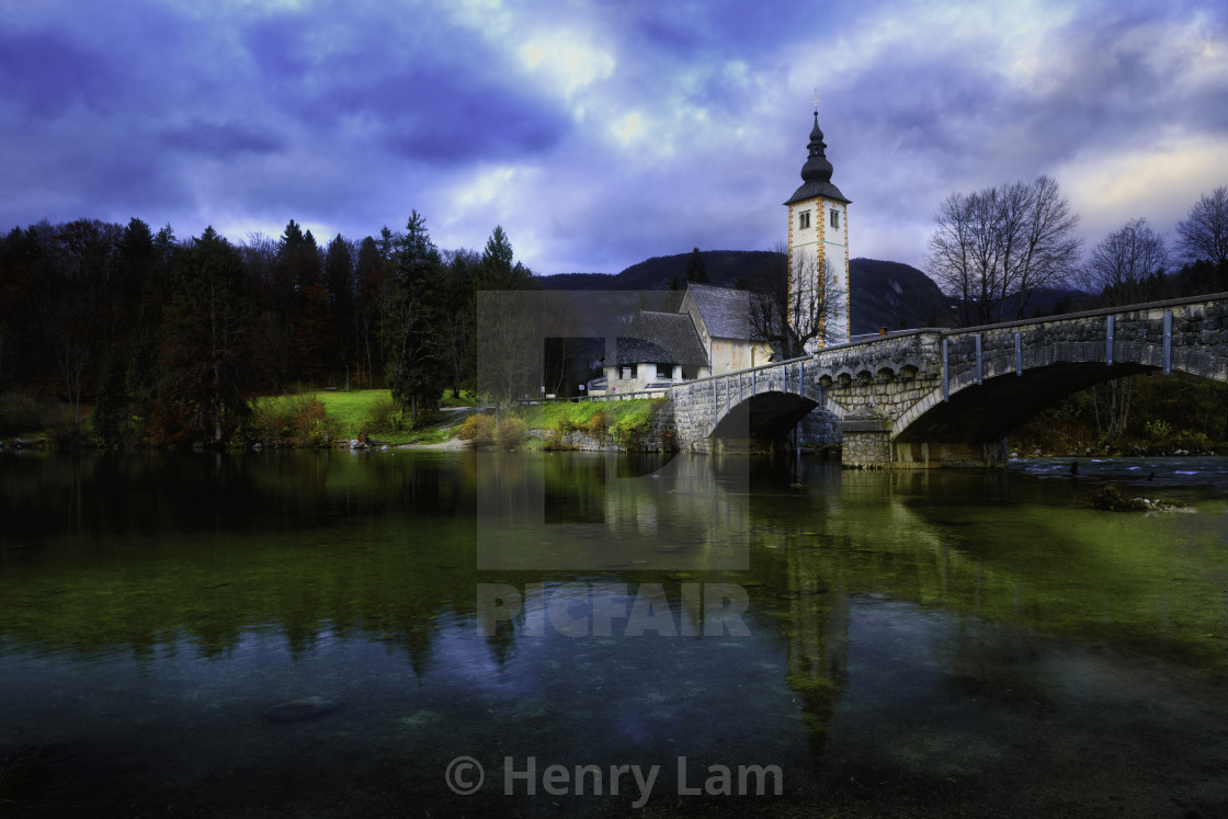 "Church of St John the Baptist in Lake Bohinj, Slovenia" stock image