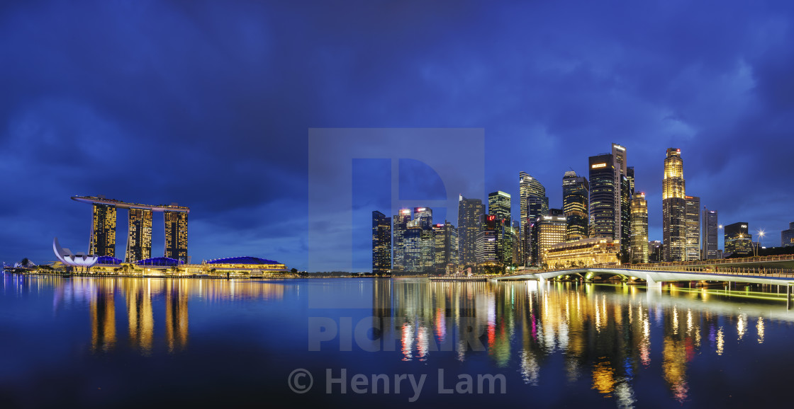 "Singapore Blue Hour Panorama" stock image