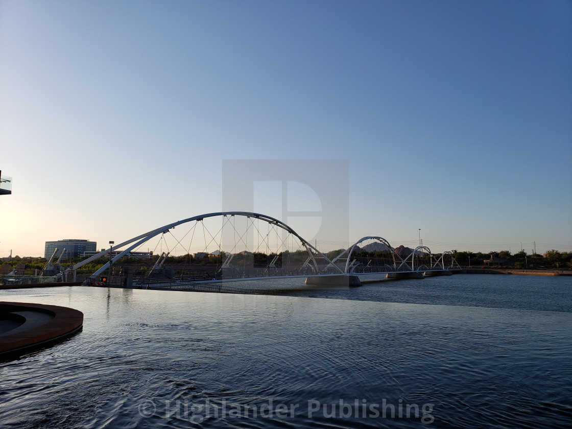 "Modern Pedestrian Bridge over Lake" stock image