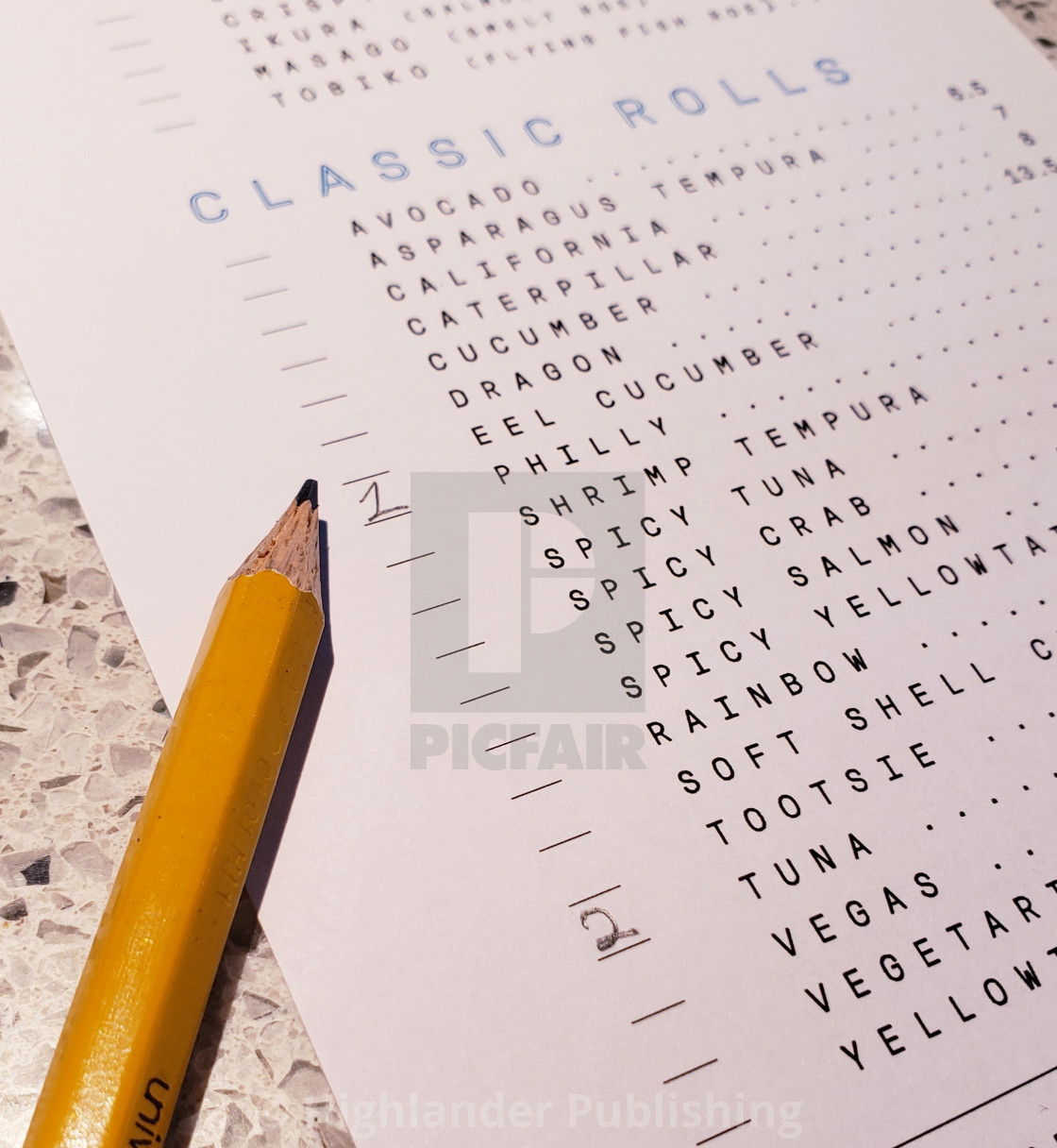 "Sushi menu choices" stock image