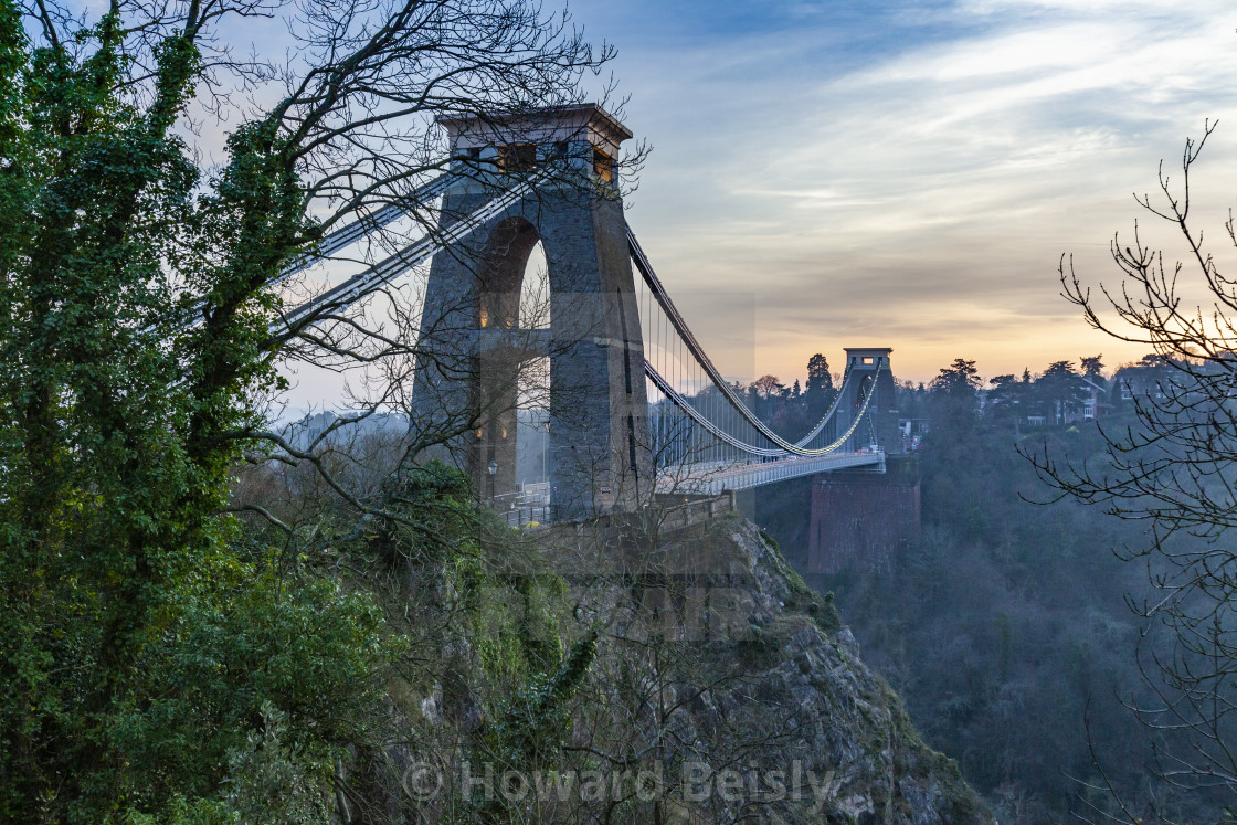 "Clifton Suspension Bridge from near the Clifton Observatory in the evening." stock image