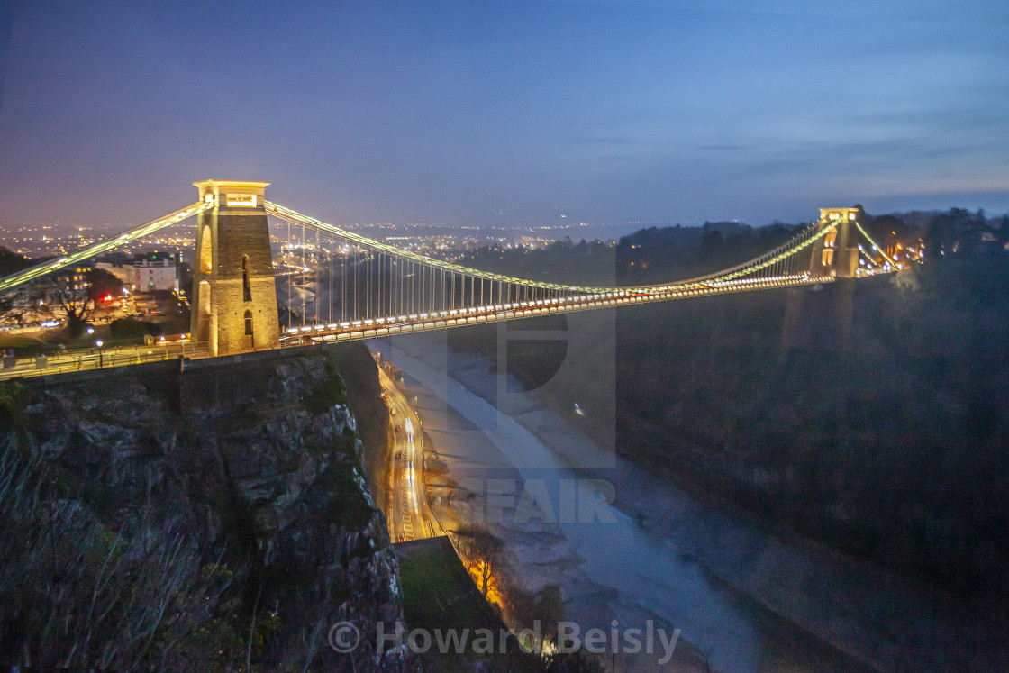 "The Clifton Suspension Bridge in the evening" stock image