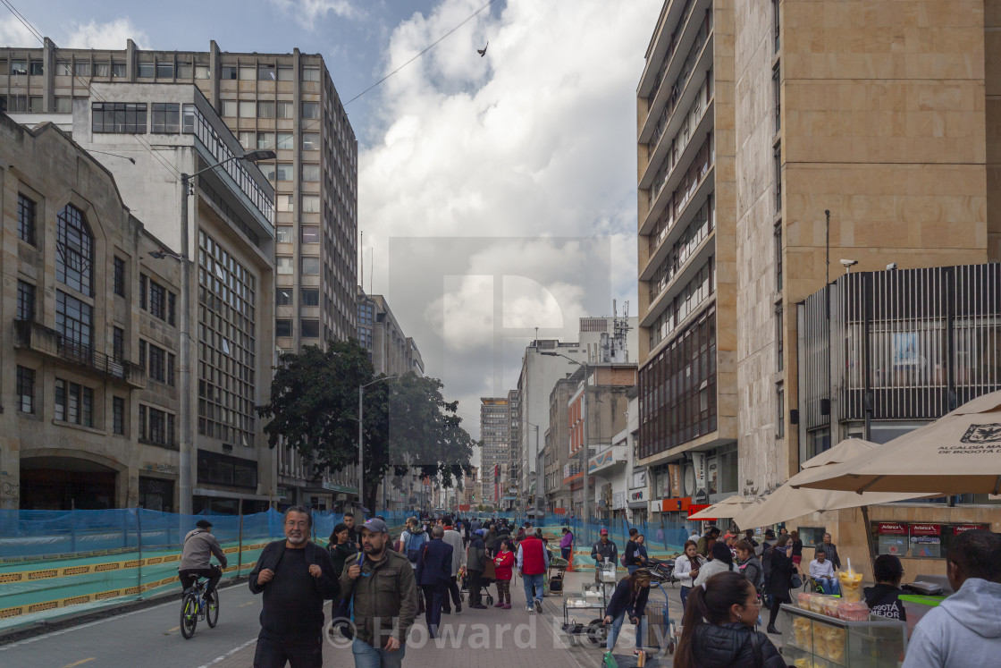 "Carrera 7, street scene in Bogota, Colombia." stock image