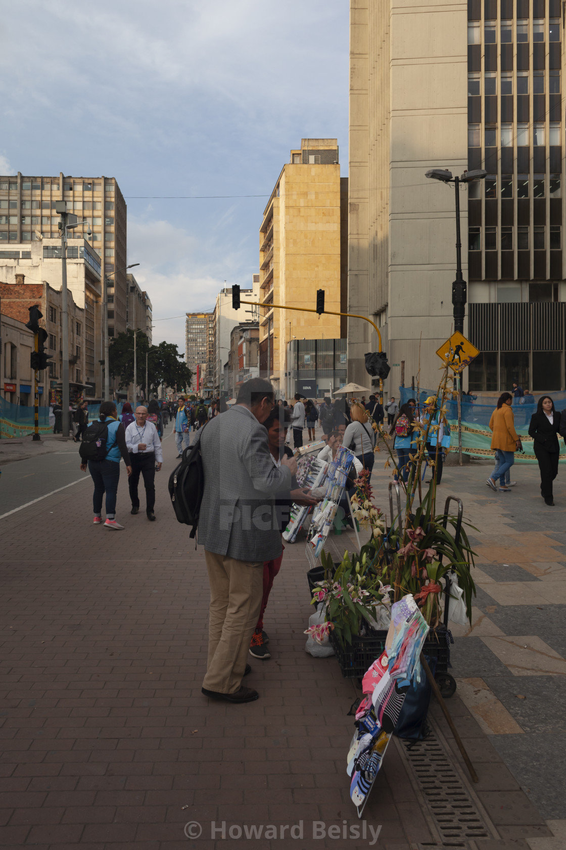 "Street vendors in Bogota's Carrera 7" stock image