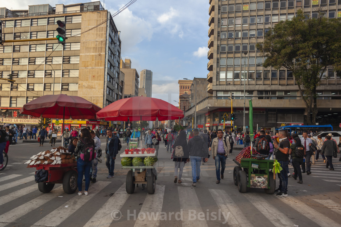 "Bogota's Carrera 7 street vendors" stock image