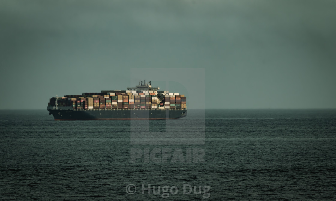 "Ship full of containers" stock image