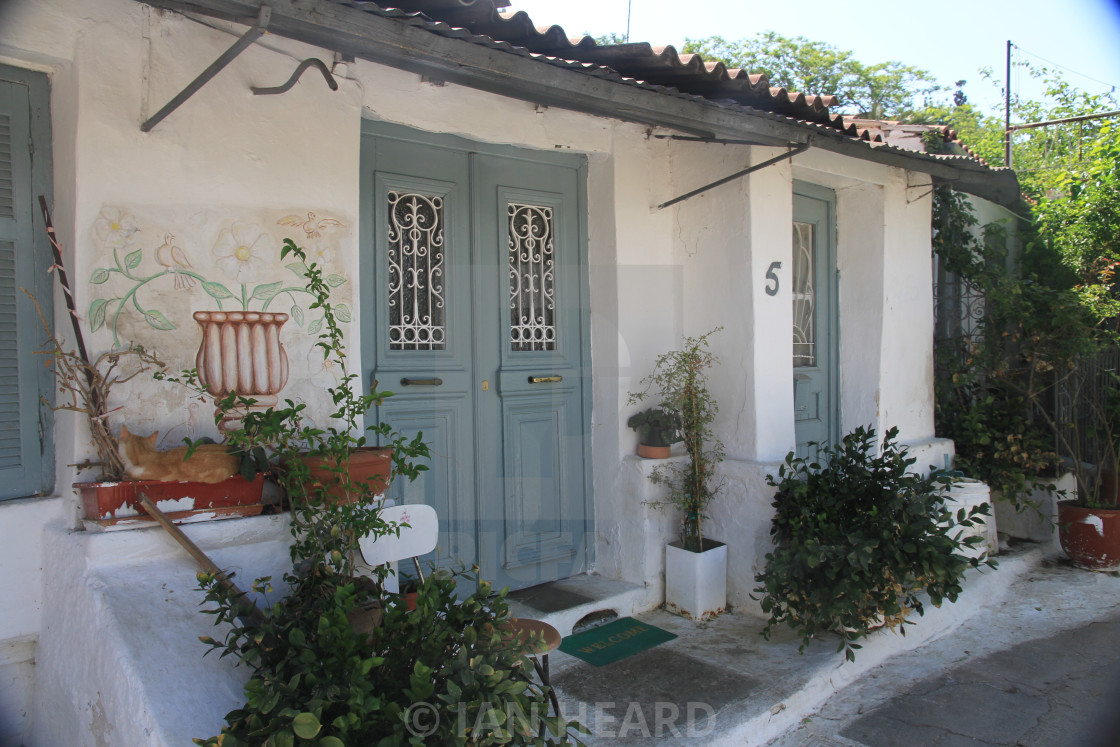 "Cute cottage beneath Acropolis, Athens" stock image