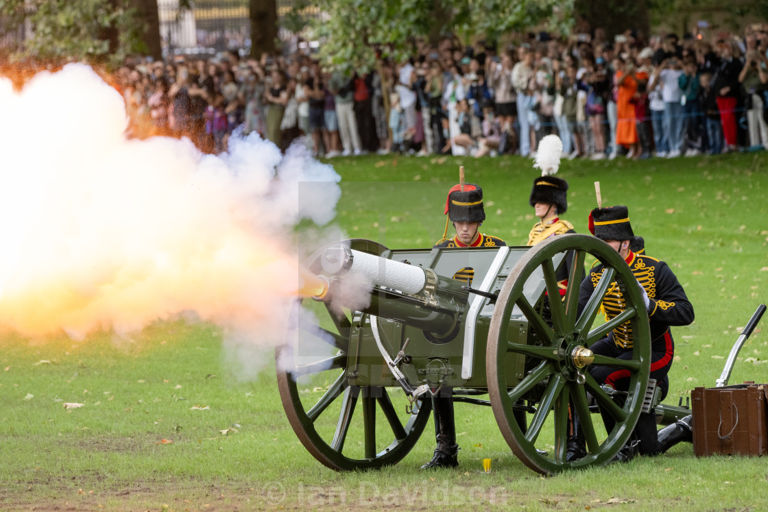 "41 Gun salute in Green Park for the Queen's birthday London UK" stock image