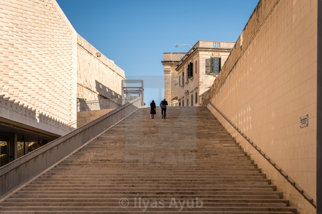 "People walking up stairs, Valletta, Malta" stock image