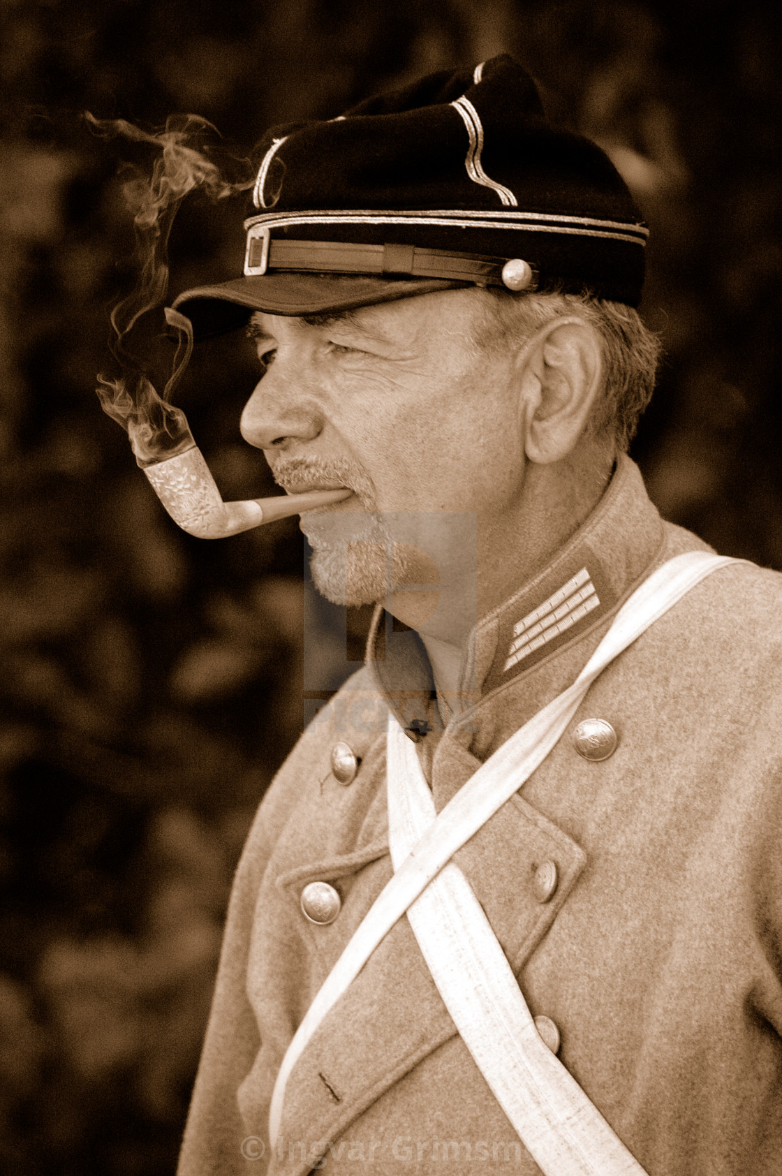 "Civil War Soldier Smoking a Pipe" stock image