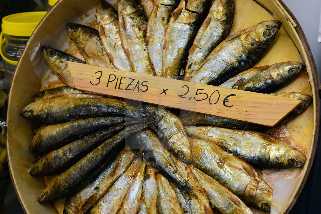 "Sardines in Spain are the best!" by Ingvar Grimsmo - $12.70 "Sardines in Spain are the best!" stock image