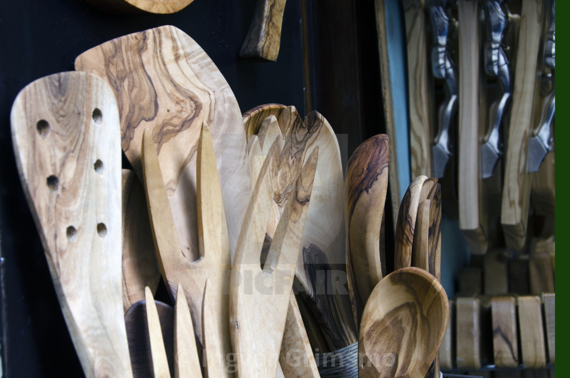 "Hand made in Italy wooden cooking utensils." stock image