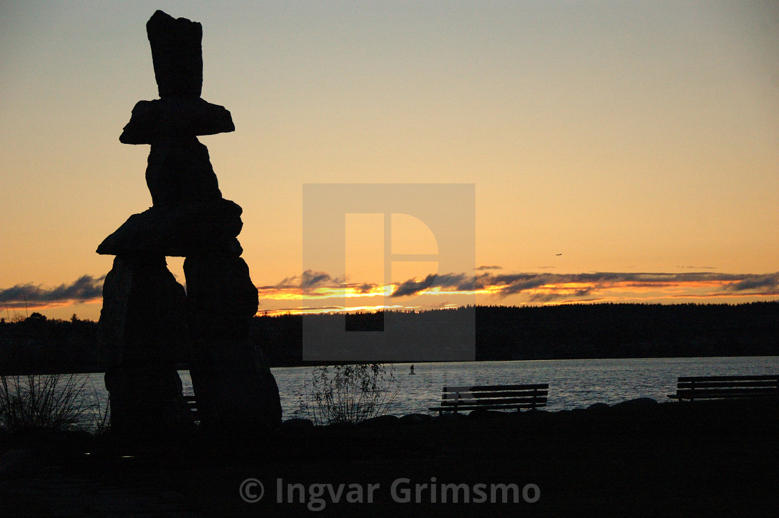 "Sunset inuksuk on First Beach in Vancouver, BC" stock image