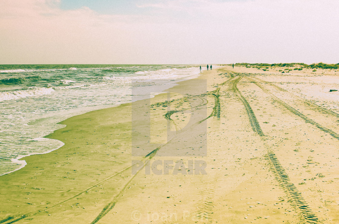 "Beach would look so much more beautiful without this vehicle trails" stock image