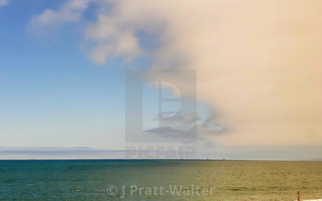 "Pacific Ocean near Ventura from the Coast Starlight Train" stock image